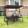3 Seater Garden Swing Chair with Adjustable Canopy and Cushions-Brown