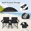 Portable Double Camping Chair with Umbrella and Ice Bag-Black