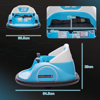 AIYAPLAY 360 degrees Rotation Kids Bumper Car, 12V Waltz Car with Remote Control, Dual Joystick, Music, Lights, Light Blue