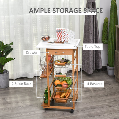 HOMCOM Rolling Kitchen Cart in Brown
