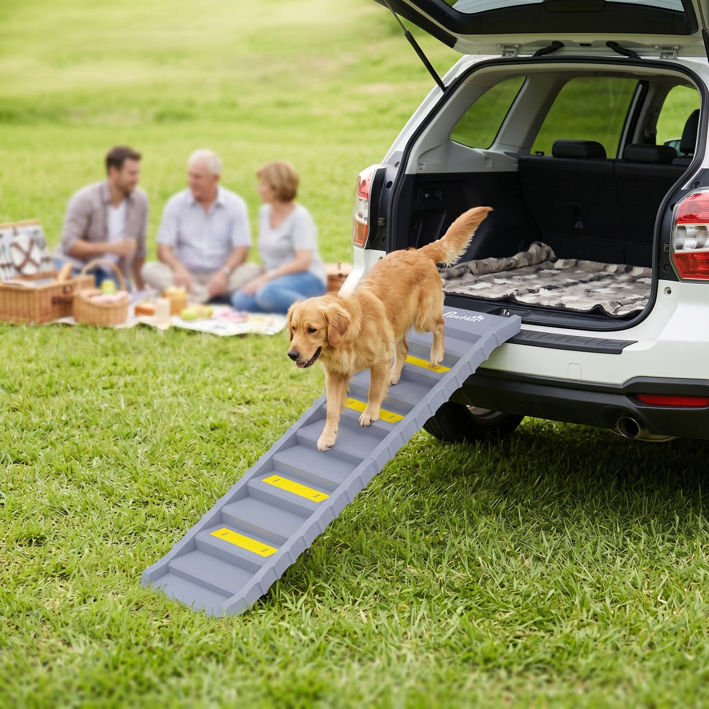 PawHut Dog Car Ramp with Anti-Slip Steps, 10-Steps Pet Stairs for Pets to Access Cars and High Beds, Grey