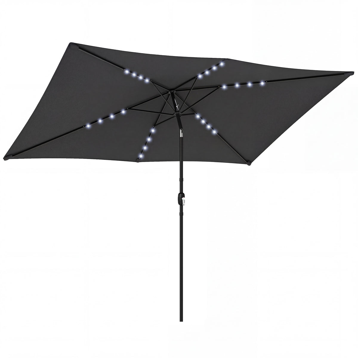 Outsunny Garden Parasol Umbrella with LED Solar Light in Black