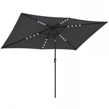 Outsunny Garden Parasol Umbrella with LED Solar Light in Black