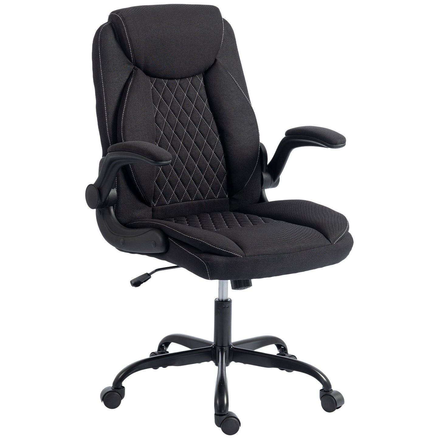 HOMCOM Linen-Look Computer Desk Chair, Executive Office Chair with Flip-Up Armrests and Thick Cushion, Black