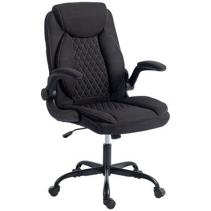 HOMCOM Linen-Look Computer Desk Chair, Executive Office Chair with Flip-Up Armrests and Thick Cushion, Black