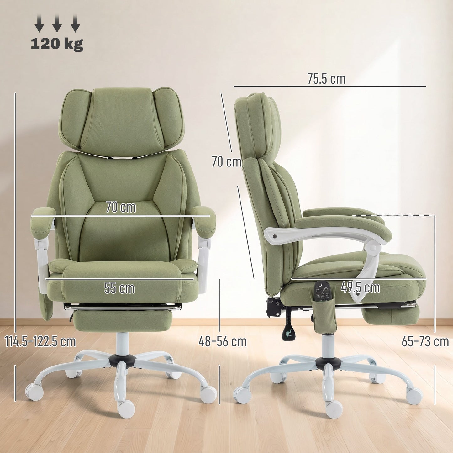 HOMCOM High Back Vibration Massage Office Chair Heated Reclining Computer Chair w/ Adjustable Height, Swivel Wheels, Lime Green