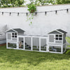 PawHut 2 in 1 Rabbit Hutch Outdoor Guinea Pig Hutch Bunny Run Double Main House with Run, No-Leak Tray 259 x 64 x 92cm, Grey