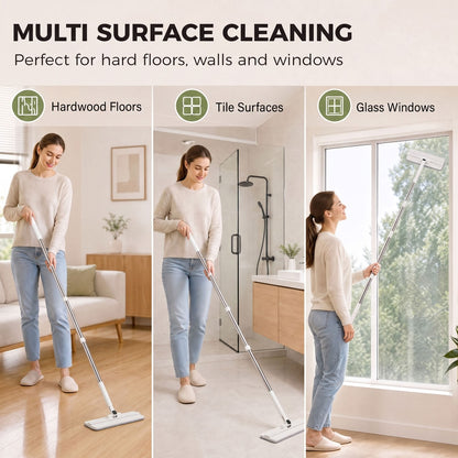 HOMCOM Mop and Bucket Set, Compact Flat Mop and Bucket with Wringer, 2-Port Design, 5 Reusable Microfiber Pads, White