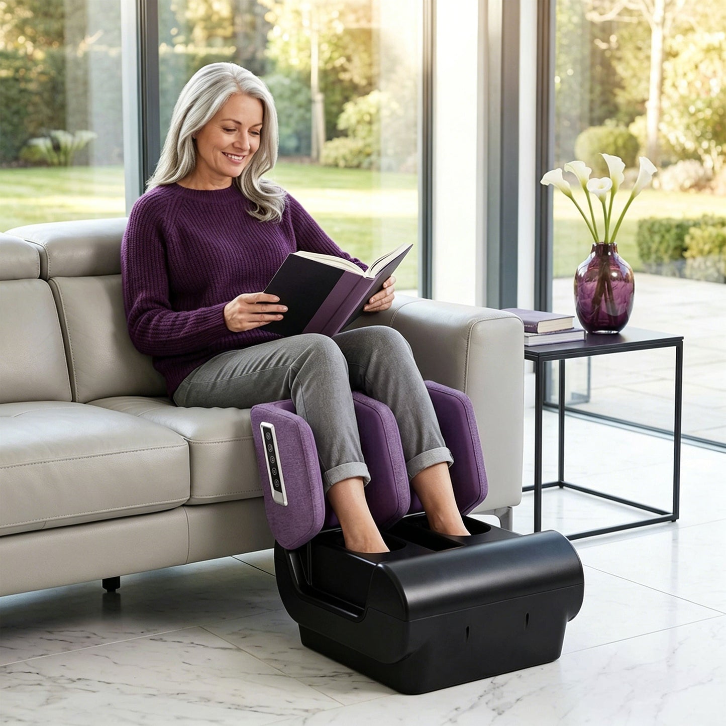 HOMCOM 2 in 1 Foot and Calf Massager with Heat, Air Compression, Timer, 3 Modes & Intensities, Purple and Black