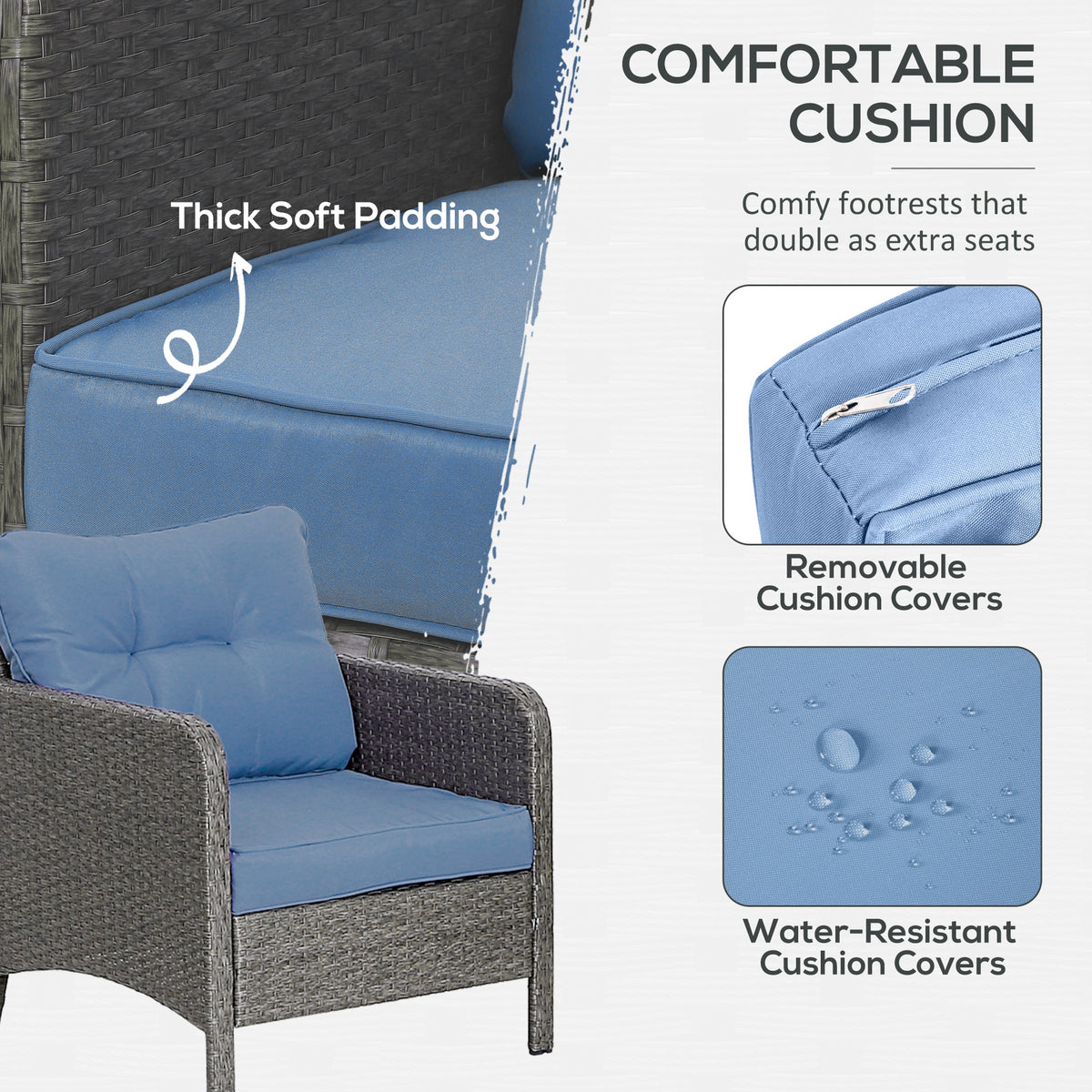 Outsunny 5 Pieces PE Rattan Garden Furniture Set in Blue
