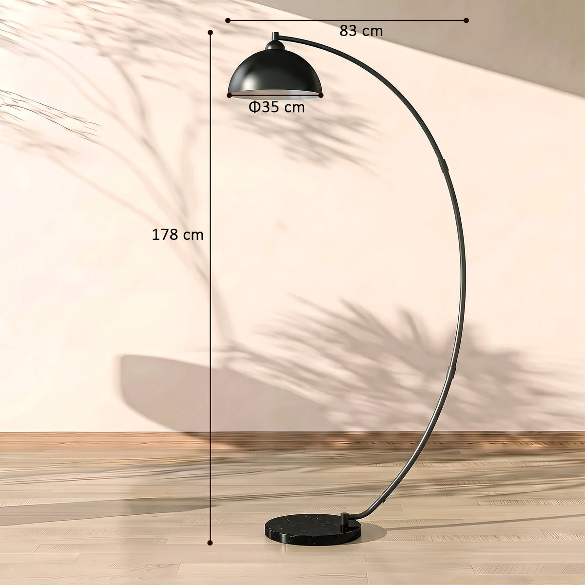 HOMCOM C-Shaped Floor Lamp, Modern Standing Lamp with Bowl-Shaped Reflective Shade, Foot Switch and Marble Base, Black