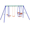 Outsunny Three-In-One Kids Metal Swing Set with Swing, Glider, Rocking Chair Swing, for Ages 3+ years - Orange and Blue