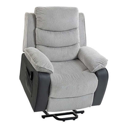 HOMCOM Power Lift Chair for Elderly, Corduroy Recliner with Wide Seat, High Back, USB Port, Side Pockets, Light Grey