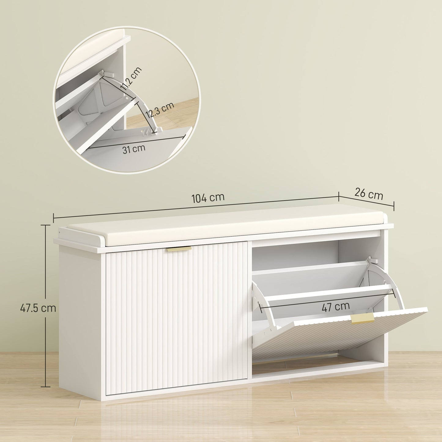 HOMCOM Elegant Ten Shoe Bench, with Top Seat - White