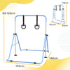 HOMCOM Adjustable Height, Foldable Kids Gymnastics Bar w/ Non-slip Rubber Floor Rings, for 3+ Years, Blue