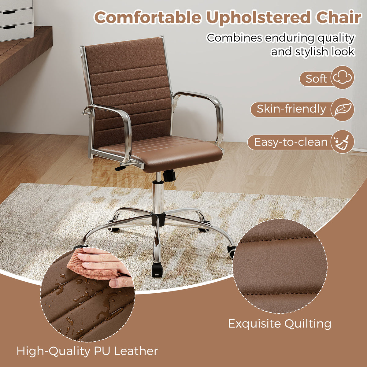 Height Adjustable Rolling High-Back Executive Chair for Home Office-Brown