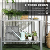 Outsunny 2-Tier Plant Stand, Corner Plant Shelf for Outdoor and Indoor Storage Organizer, Freestanding Flower Rack with Steel Frame, Mesh Board, Silver