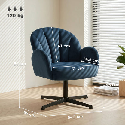 HOMCOM Swivel Accent Chair, Shell-Shaped Armchair with Spring Cushion, Metal Base, Dark Blue