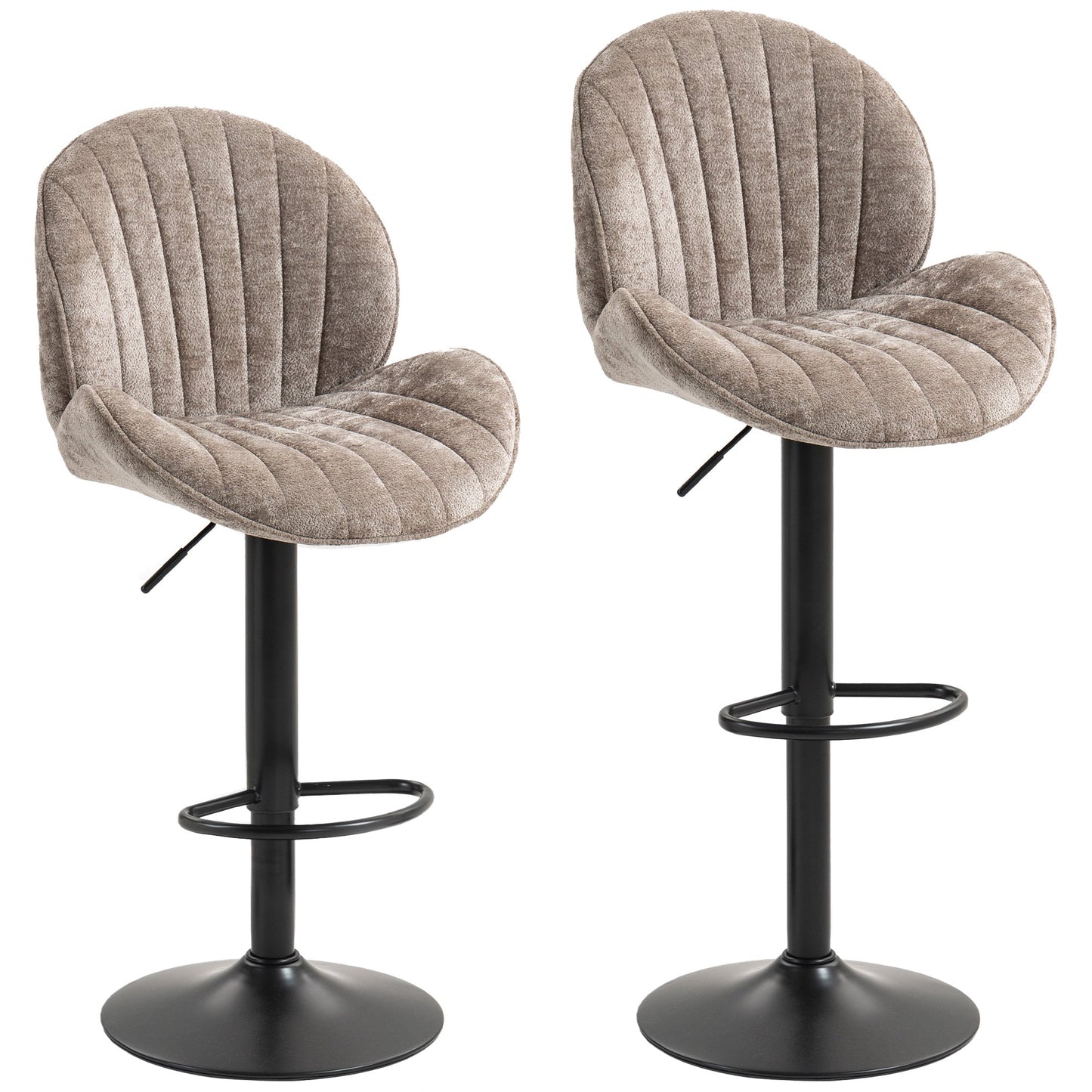HOMCOM Bar Stools Set of 2, Swivel Barstools with Back, Adjustable Height and Footrest for Kitchen Island, Dining Room, Brown