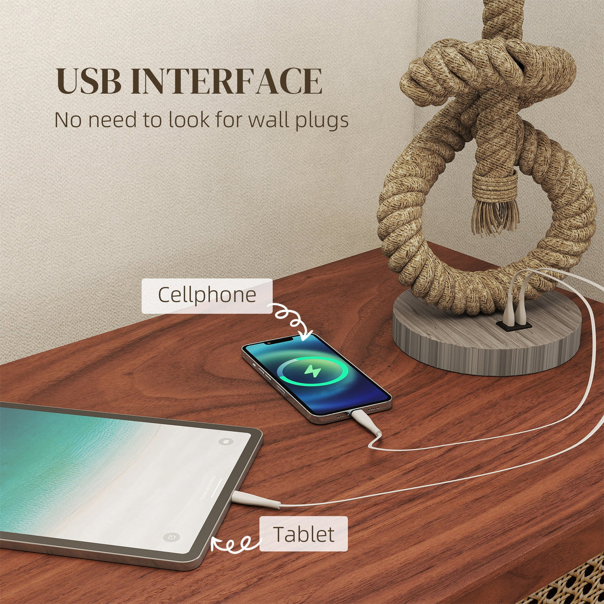 مصباح طاولة ليد بتصميم بحري من هوكوم مع منفذ شحن USB، مصباح مكتب بجانب السرير لغرفة النوم وغرفة المعيشة والمكتب المنزلي