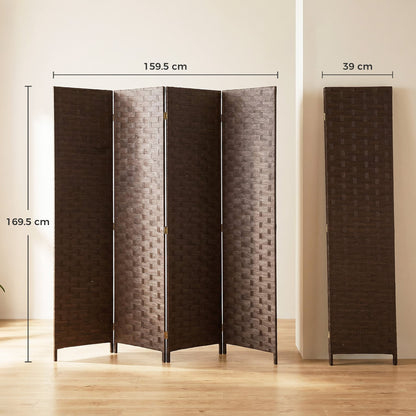 HOMCOM Wave Fibre Freestanding Folding Privacy Screen Panels, Room Divider, Dark Brown