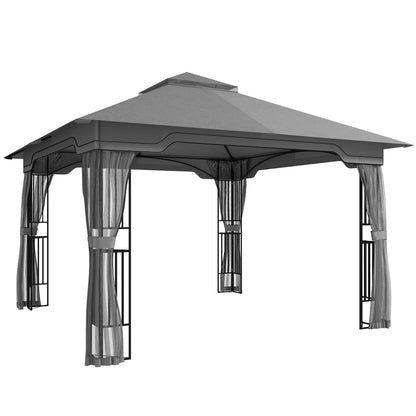 Outsunny Outdoor Garden Gazebo with Post Shelves in Dark Grey