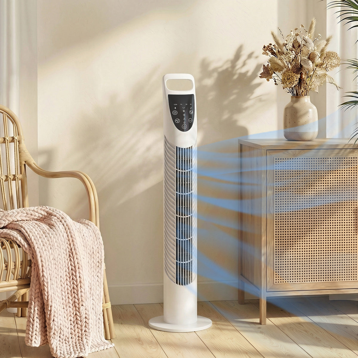 HOMCOM Tower Fan Oscillating 3 Speeds 3 Winds in White