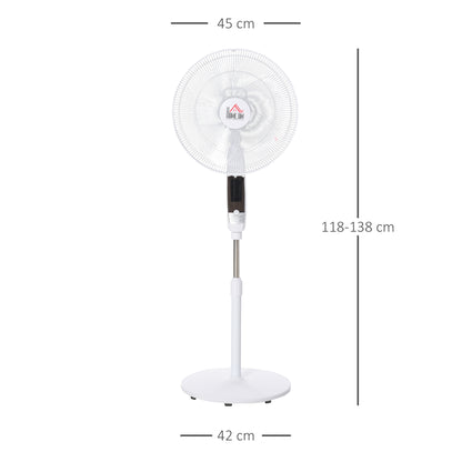 HOMCOM 16'' Pedestal Stand Fan, 3 Speed 3 Mode, 85√Ç¬∞ Oscillation, LED Panel, 3M Remote Controller, Height Adjustable for Living Room, Bedroom, Garage, Office, Black and White