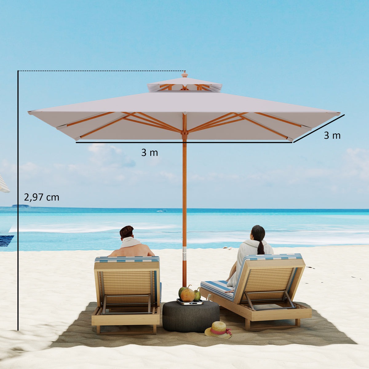 Outsunny 3 m Square Garden Parasol in Grey