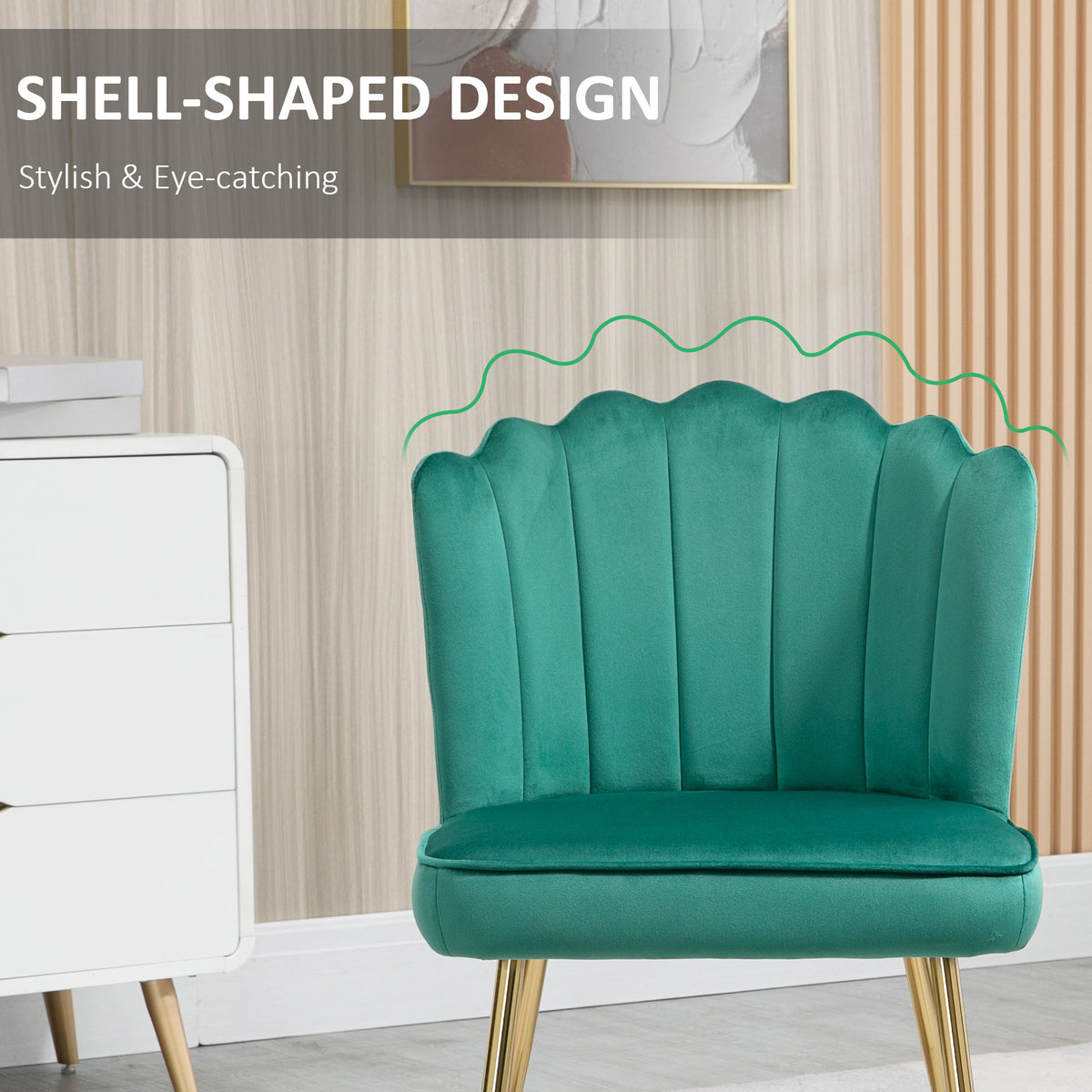 HOMCOM Velvet-Feel Shell Accent Chair in Green