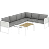 Outsunny 6 Seater Metal Garden Furniture Corner Sofa Set with 3 Loveseats, Faux Wood Table, Texteline Seat, Cushions, White