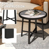 Outsunny Round Small Garden Table, 50.5cm Outdoor Side Table with SPC Tabletop, Metal Frame and Anti-slip Foot Pads for Garden, Balcony, Grey Wood Effect