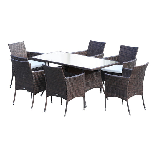 Outsunny 6 Seater Rattan Dining Set with Cushions in Brown