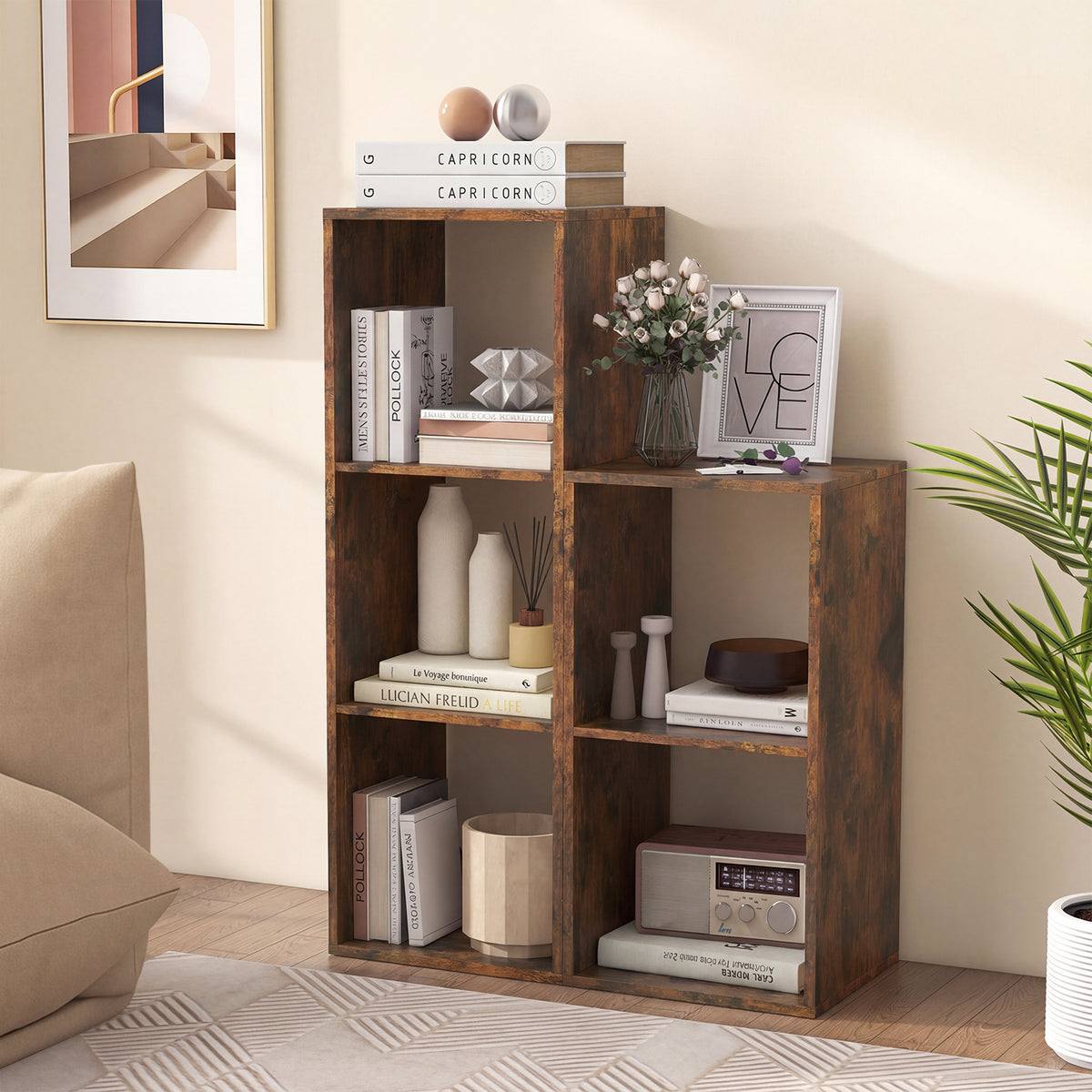 Open Back 2-tier Bookshelf with Anti-toppling Kit-Rustic Brown
