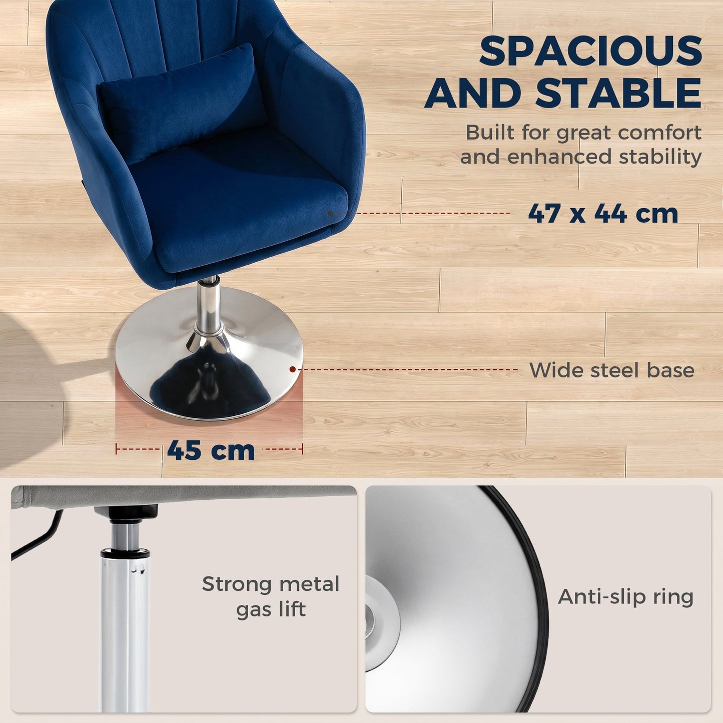 HOMCOM Retro Velvet Swivel Tub Chair with Steel Frame, Cushion Seat, Dark Blue