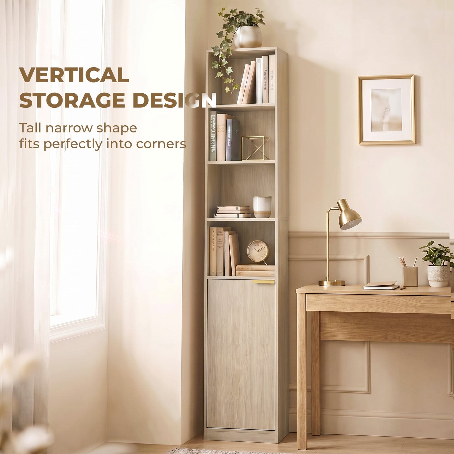 HOMCOM Bookcase Adjustable Shelf Bookshelf Anti-Tip Hardware 6-Tier Storage Cabinet Oak Wood Effect