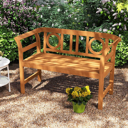 Outdoor Bench Acacia Wood 2-Person Patio Loveseat with Backrest for Porch