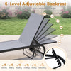 Outdoor Chaise Lounge Chair Set of 2 with Wheels 6-Position Recliner with 180° Full Flat-Grey