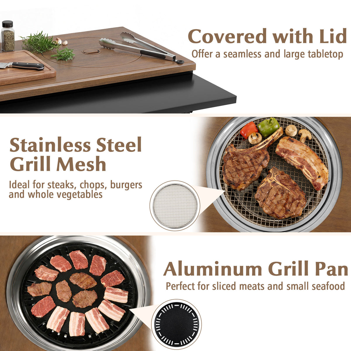 Outdoor Dining Cart with Korean BBQ Grill for Backyard