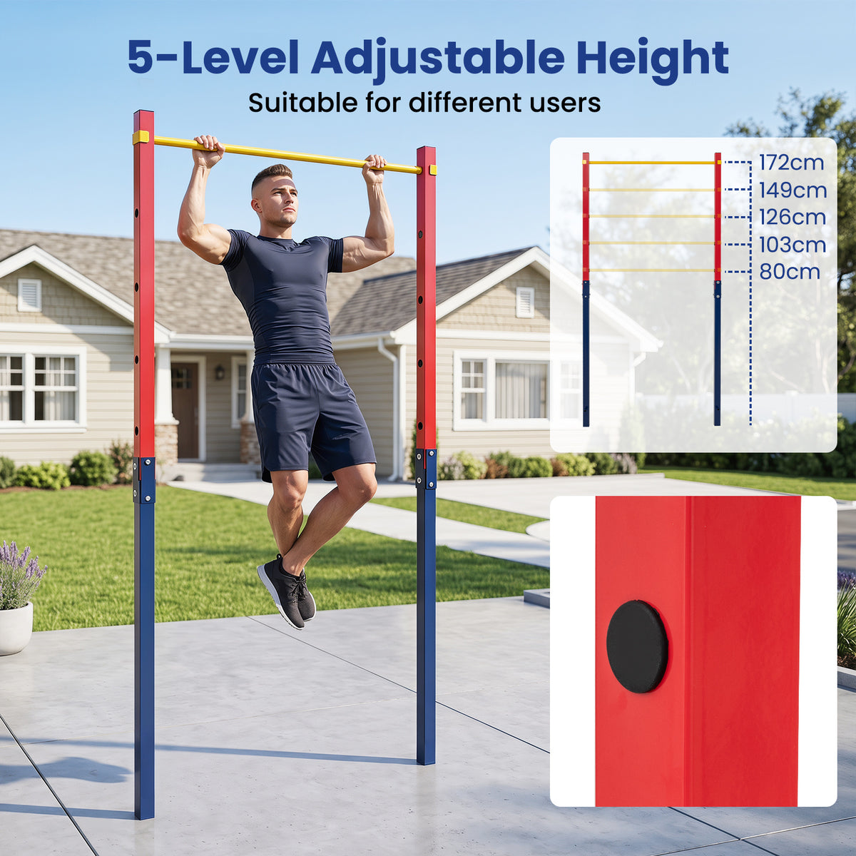 Man performing pull ups on the adjustable height outdoor pull up bar station