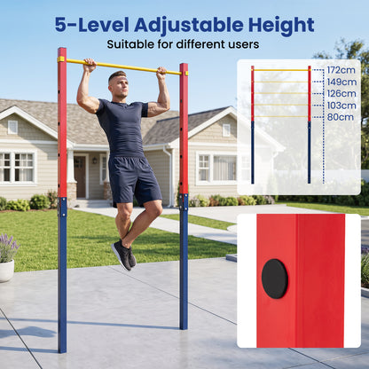 Man performing pull ups on the adjustable height outdoor pull up bar station