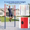 Outdoor In-Ground Pull Up Bar Heavy Duty Metal Pull Up Bar Station with 5 Adjustable Heights-Red