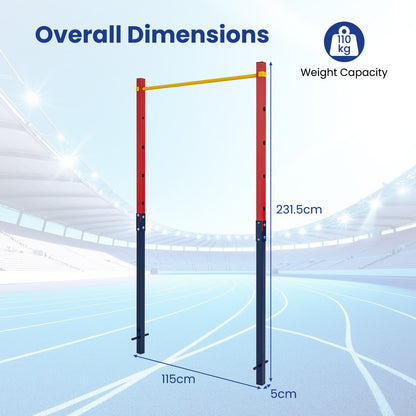 Diagram showing the dimensions of the outdoor pull up bar station and its weight capacity