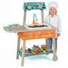 Outdoor Kids Play Kitchen Set Wooden Toy Kitchen Playset with Removable Sink-Multicolor