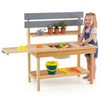 Outdoor Mud Kitchen with Extended Tabletop Sink Faucet and Storage Shelves for Kids-Natural