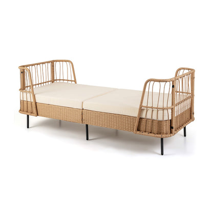 Outdoor PE Wicker Daybed with Soft Padded Sponge and Zippered Cushions-Beige