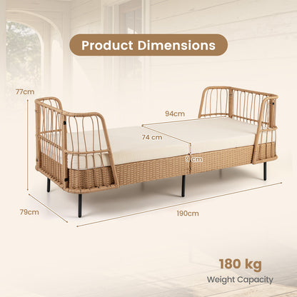 Outdoor PE Wicker Daybed with Soft Padded Sponge and Zippered Cushions-Beige