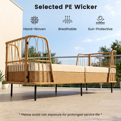 Outdoor PE Wicker Daybed with Soft Padded Sponge and Zippered Cushions-Beige