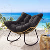 Outdoor Papasan Rocking Chair Oversized PE Wicker Patio Egg Chair with Thick Cushion-Black