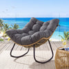 Outdoor Papasan Rocking Chair Oversized PE Wicker Patio Egg Chair with Thick Cushion-Grey